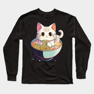 Cute Chibi Anime Manga Cat Ramen Lover - Funny Long Sleeve T-Shirt